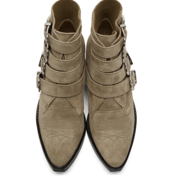 Toga Pulla Beige Suede Buckled Western Ankle Boot - Picture 3 of 7